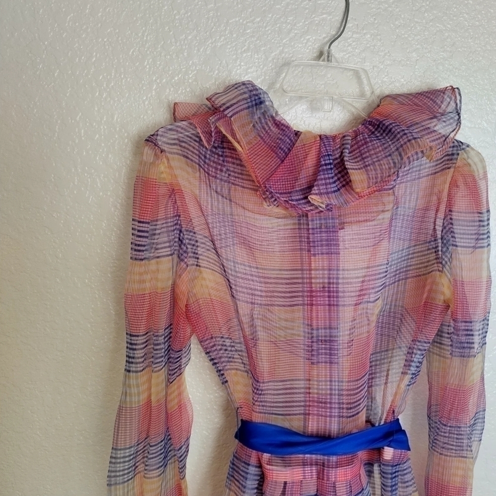 Vintage Lee Jordan New York sheer chiffon long sleeve belted maxi dress sz S - Picture 9 of 11